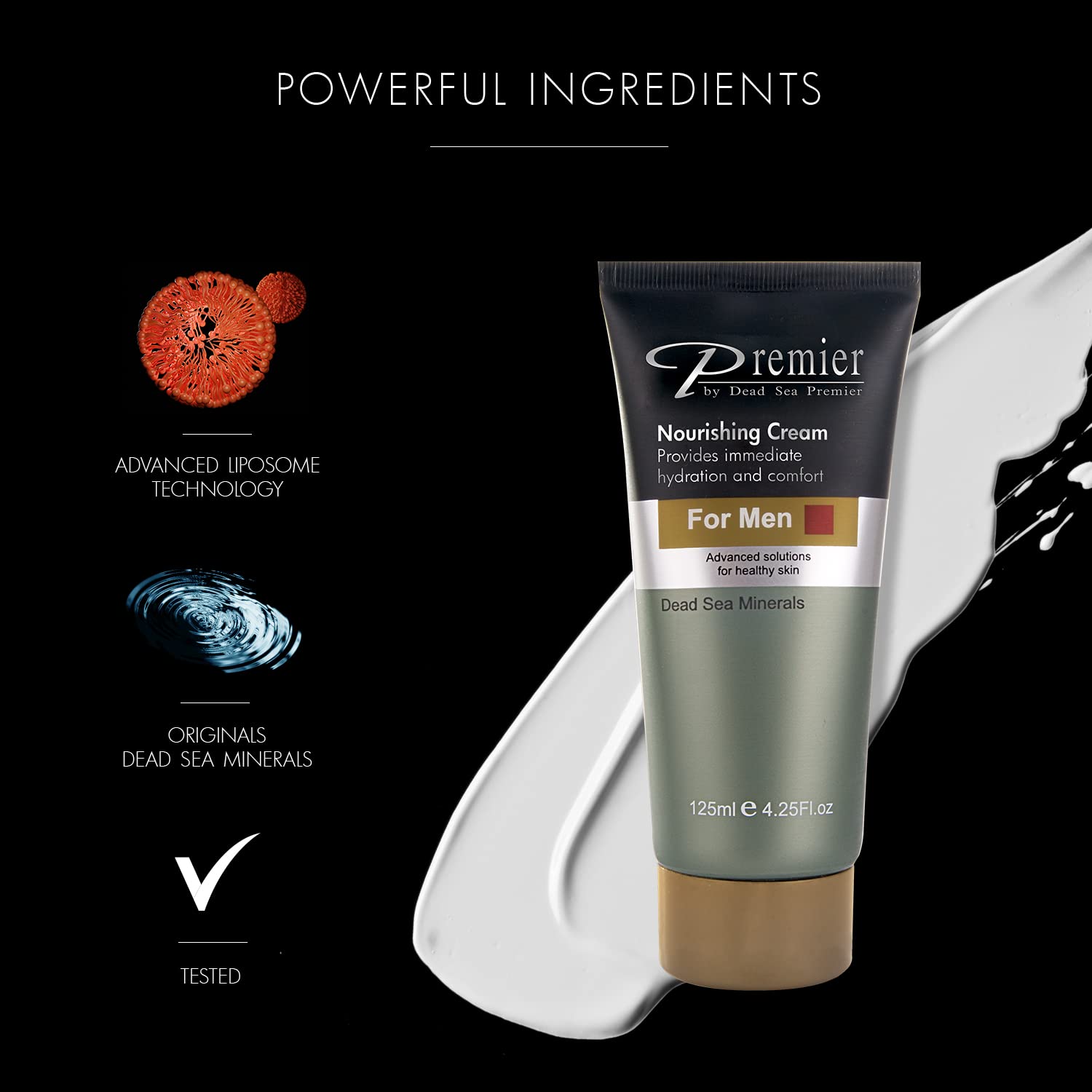 Texture légère et absorption rapide de la crème Premier pour homme Mer Morte