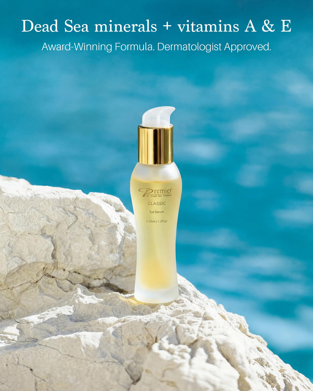 Premier Dead Sea – sérum yeux, vitamines A et E incluses pour nourrir la peau.