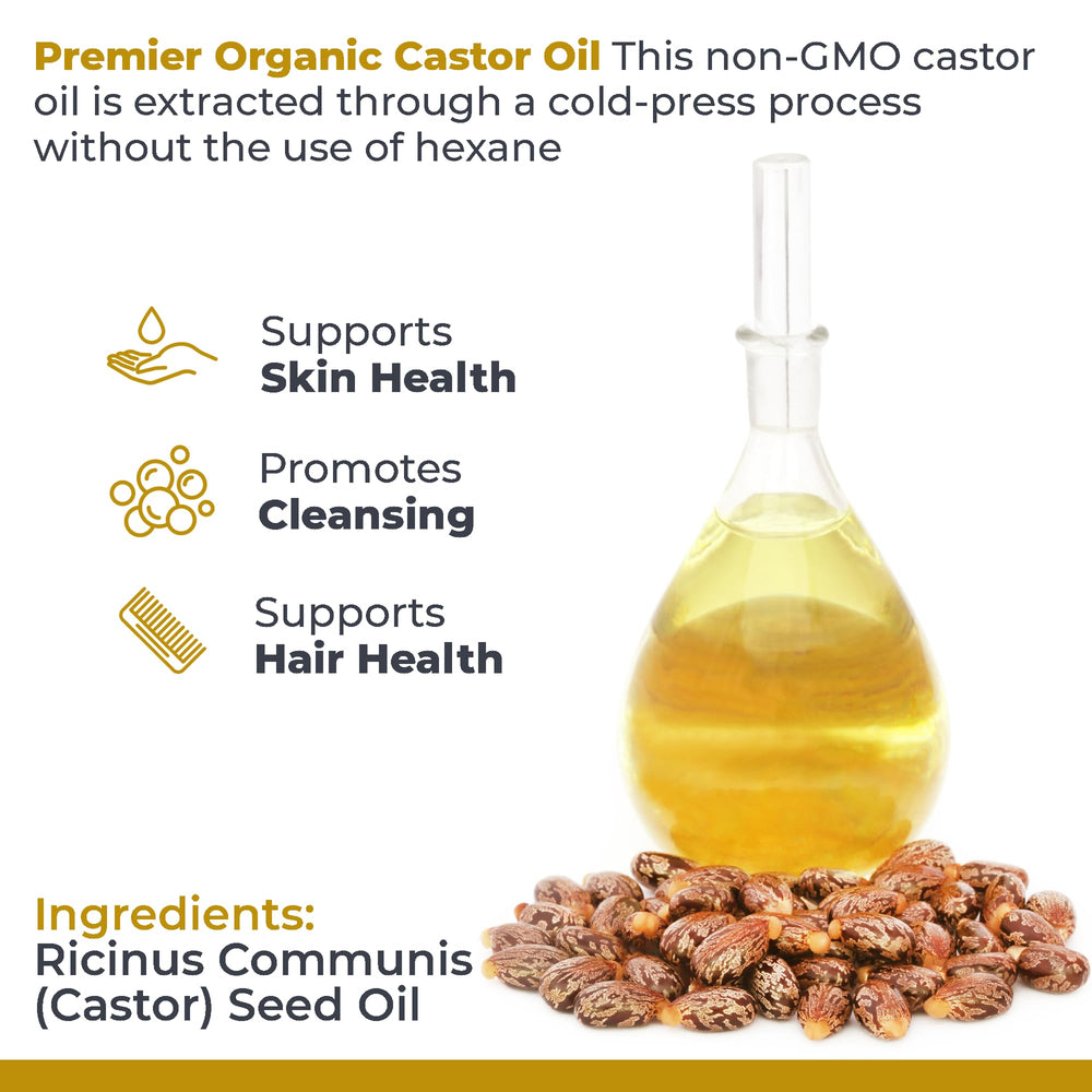 Premier Research Labs Huile de ricin — corps, soin hydratant naturel.