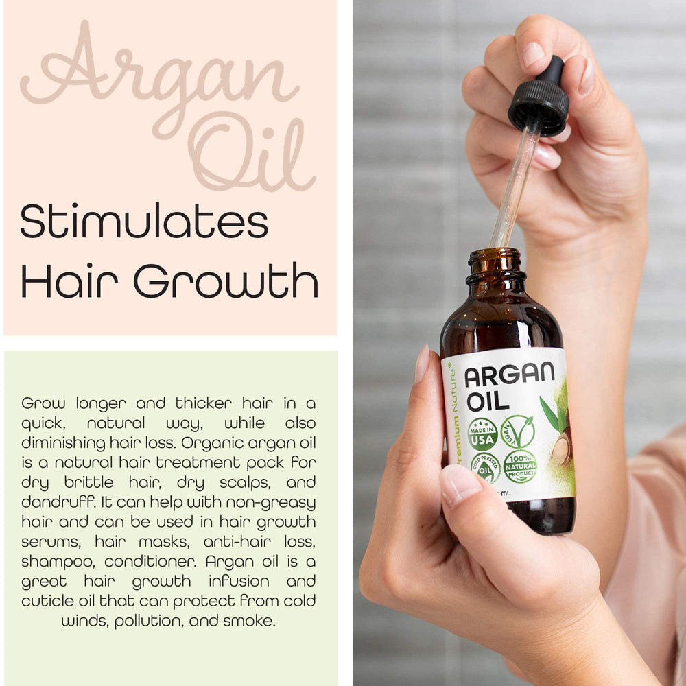 Premium Nature Huile d’Argan pour cheveux, brillance et hydratation.