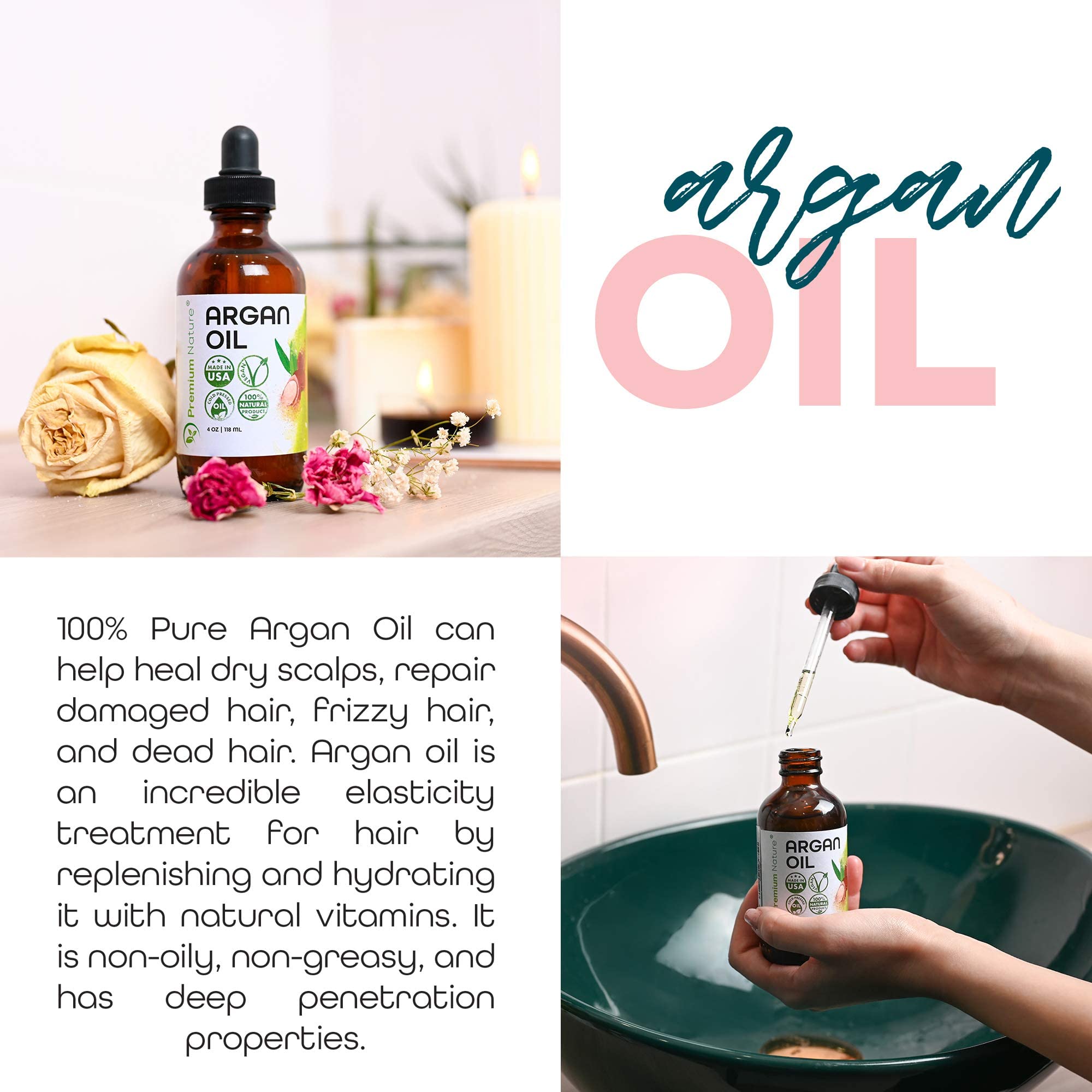 Premium Nature Huile d’Argan pour visage, hydratation naturelle.