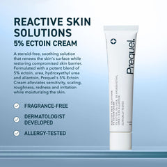 Prequel Reactive Skin Solutions crème appliquée sur peau : texture soyeuse apaise les irritations.