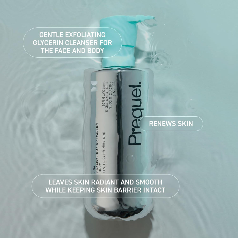 Application visage du Prequel Skin Gleanser SA, nettoyant doux.