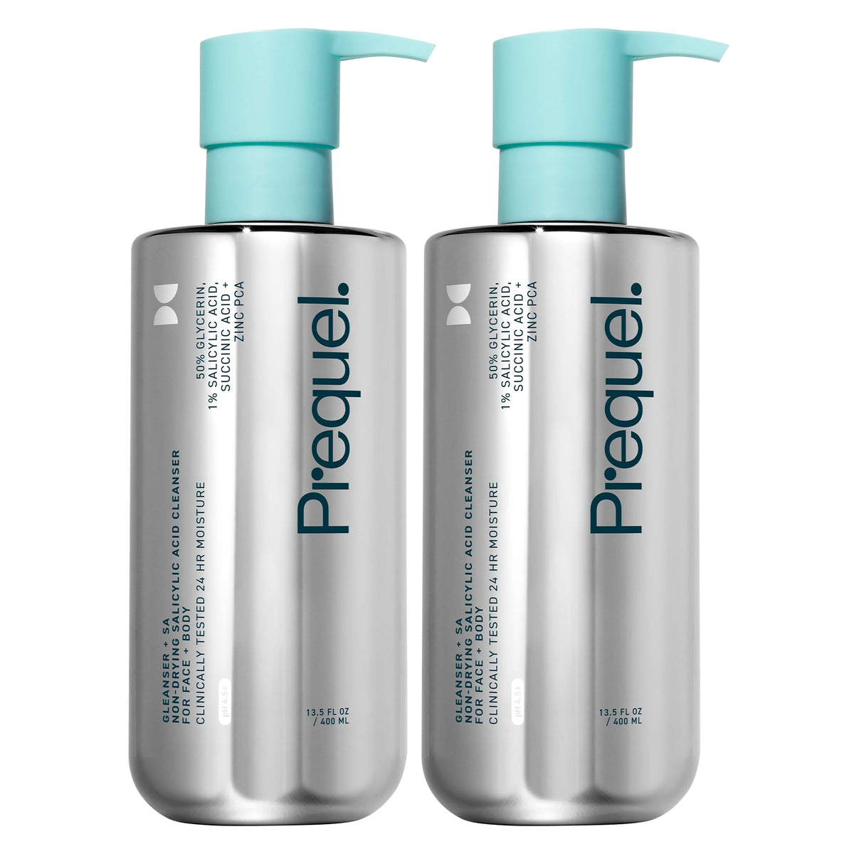Bouteille Prequel Skin Gleanser SA, nettoyant hydratant pour peau mixte.