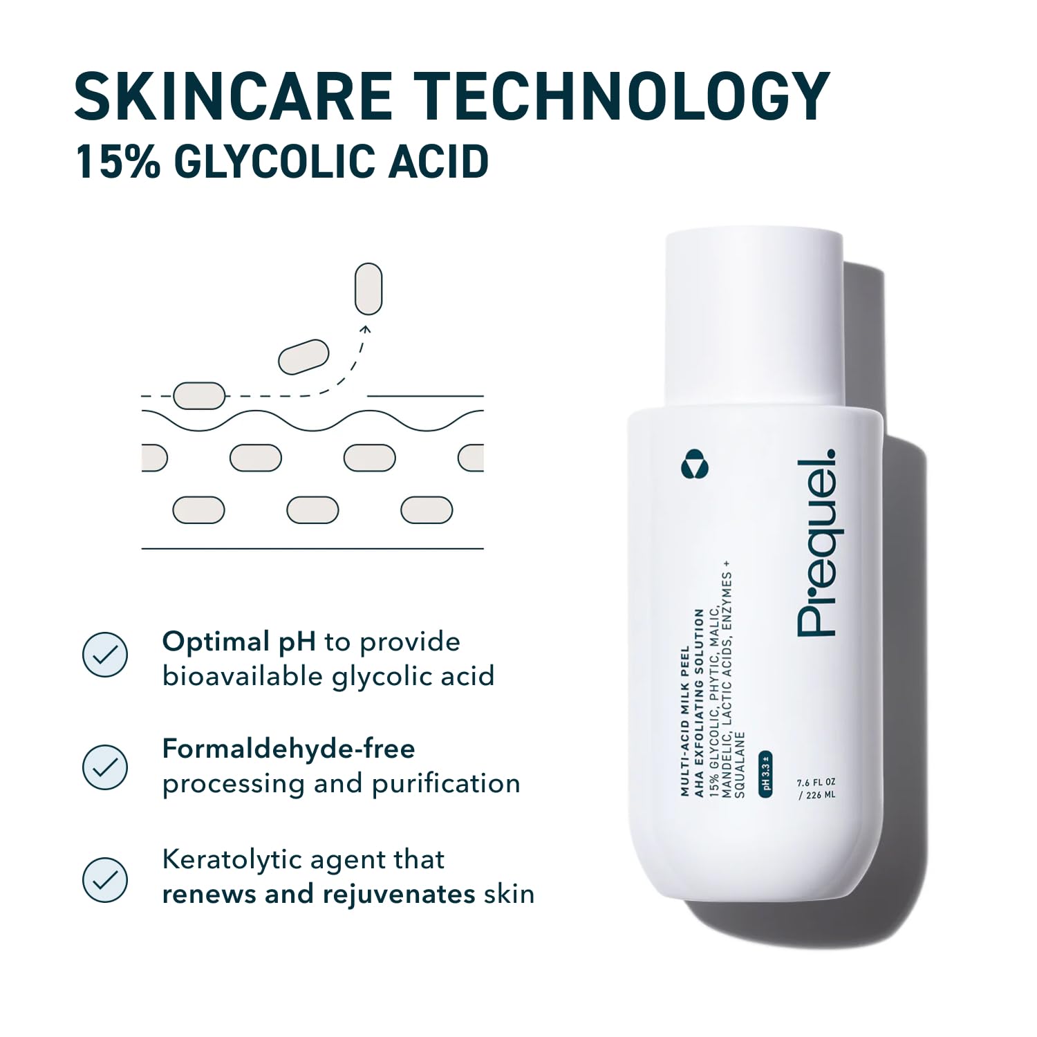 Ingrédients actifs du Prequel Skin Multi-Acid Milk Peel, action sur le grain de peau.