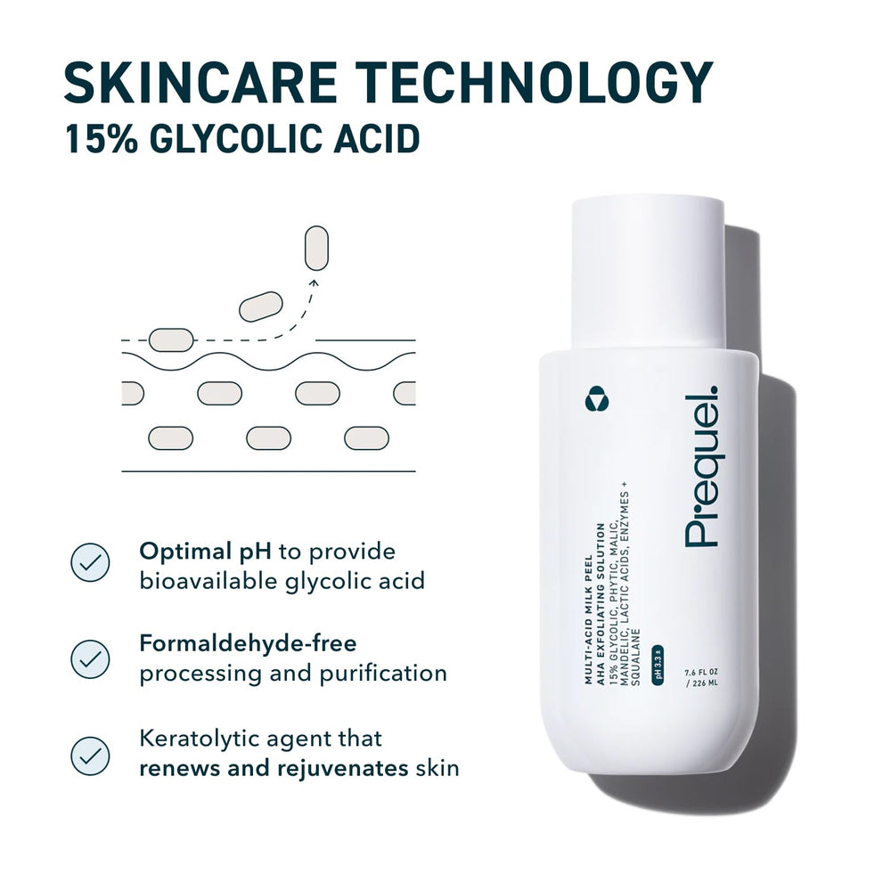 Ingrédients actifs du Prequel Skin Multi-Acid Milk Peel, action sur le grain de peau.