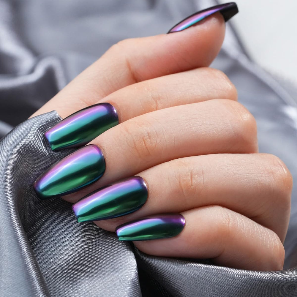 Pretty Diva Poudre Chrome Chameleon – résultat ongles chromés et lisses après utilisation