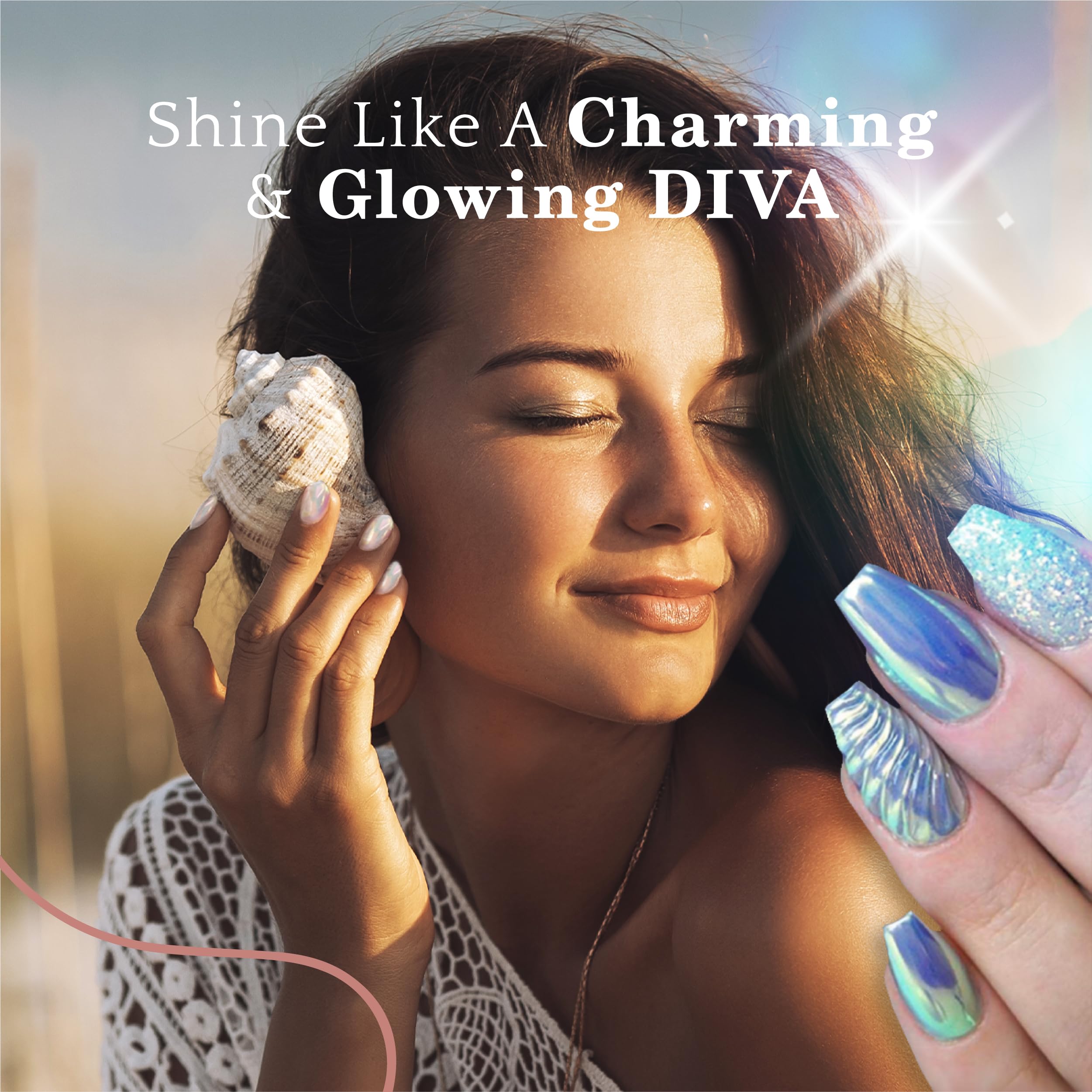 Pretty Diva 1g jar packaging shown for convenient, long-lasting nail embellishment.