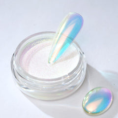 Pretty Diva mermaid chrome nail powder in aurora iridescent finish for dazzling nails.
