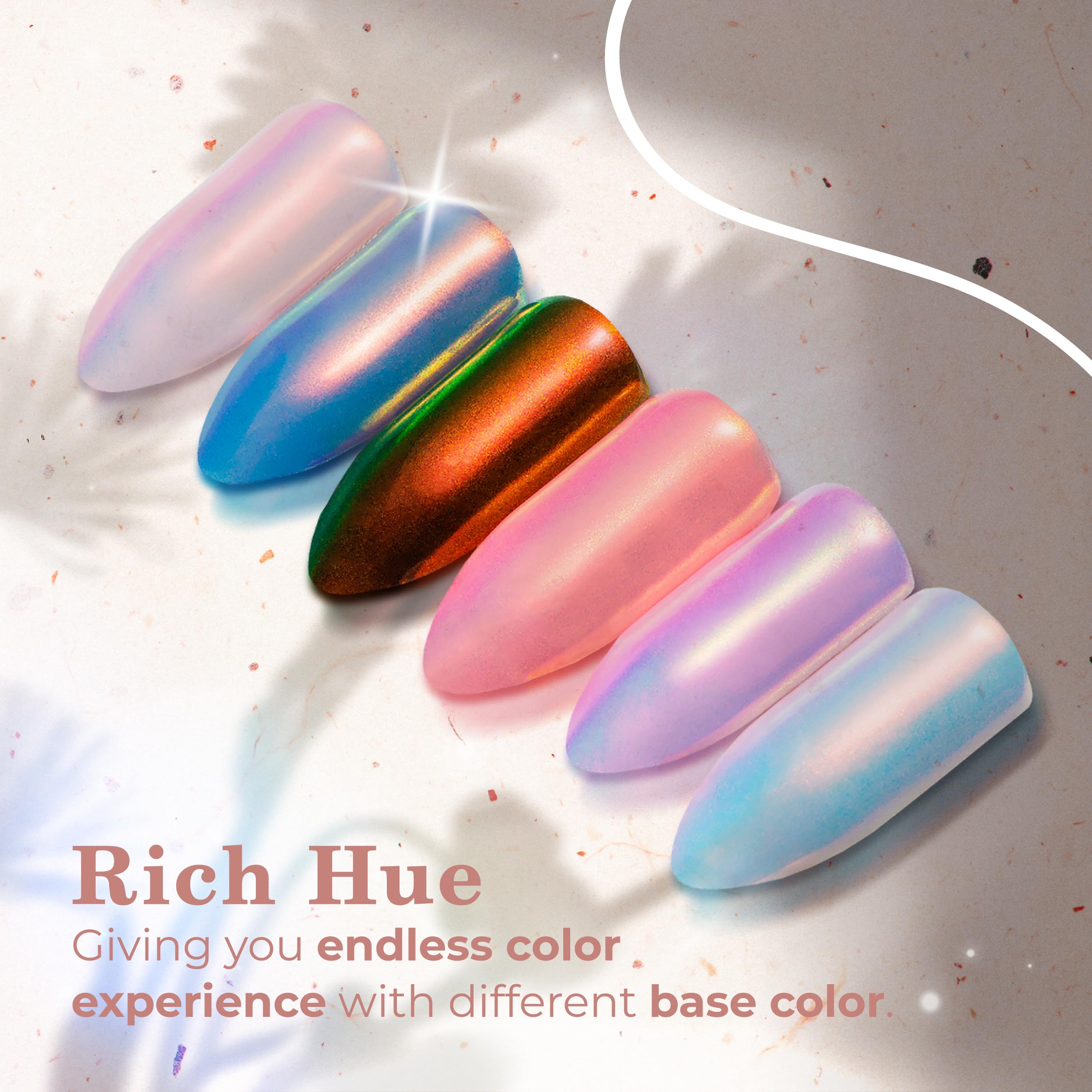 Pretty Diva unicorn chrome nail powder for vibrant, color-shifting nail effects.