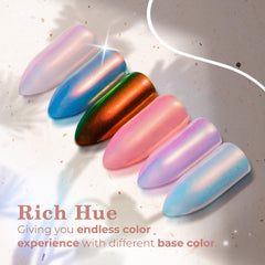 Pretty Diva unicorn chrome nail powder for vibrant, color-shifting nail effects.