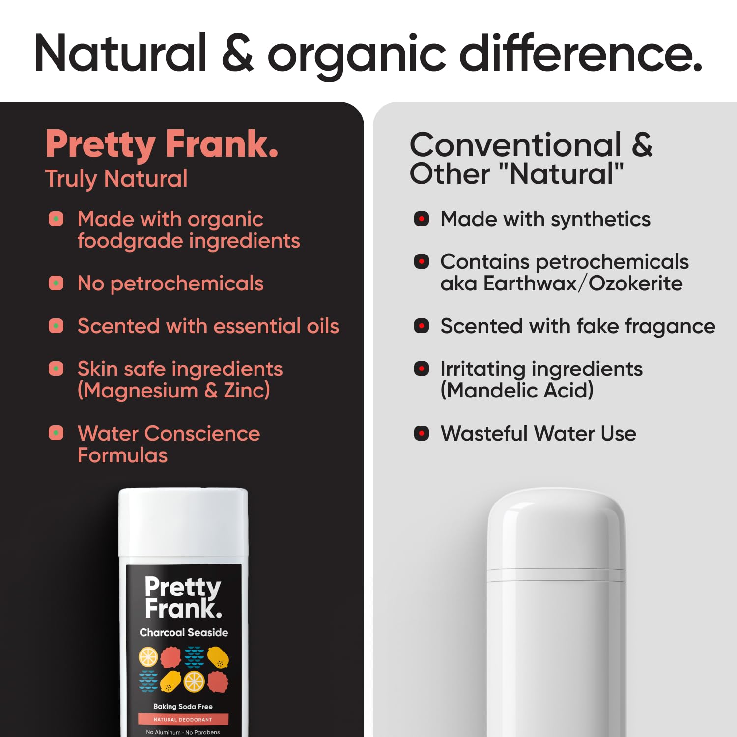 Pretty Frank bâton déodorant sans bicarbonate, idéal pour peau sensible et usage quotidien.