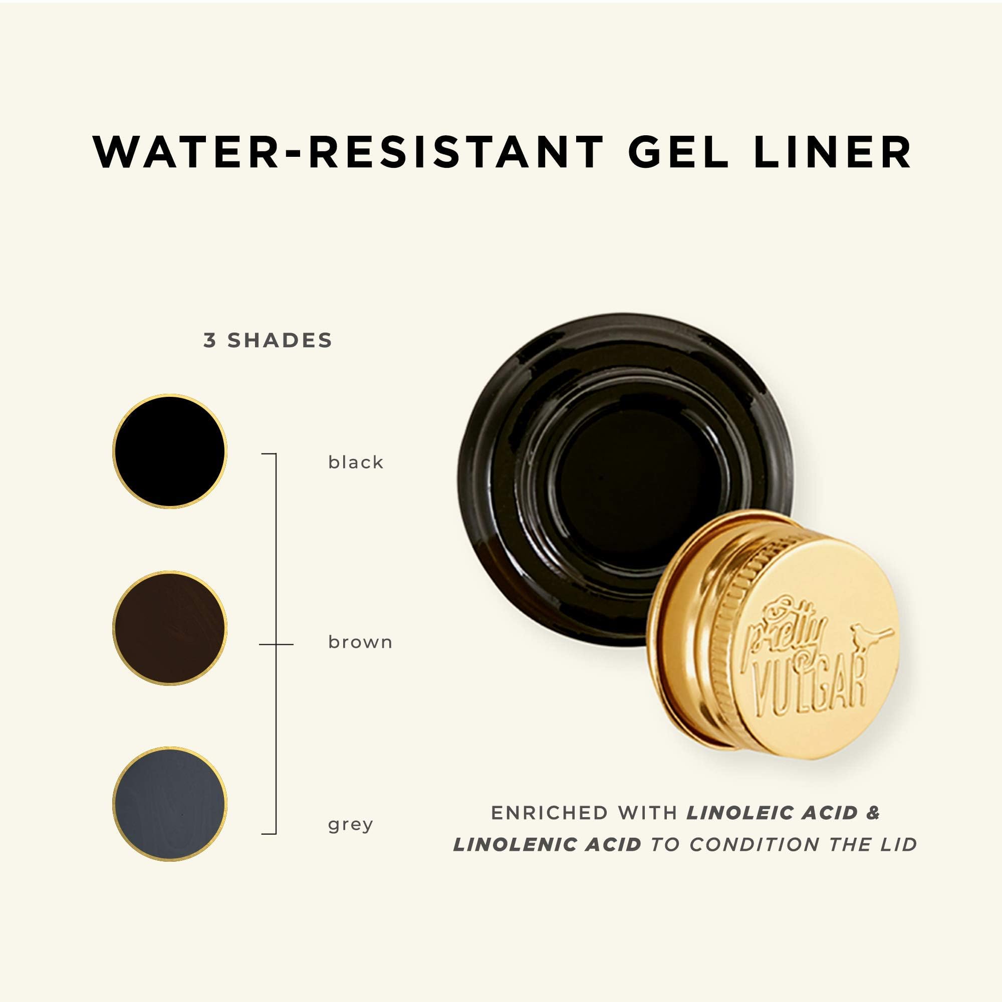 Pretty Vulgar liner gel pour les yeux, nuance noir sur peau élégante