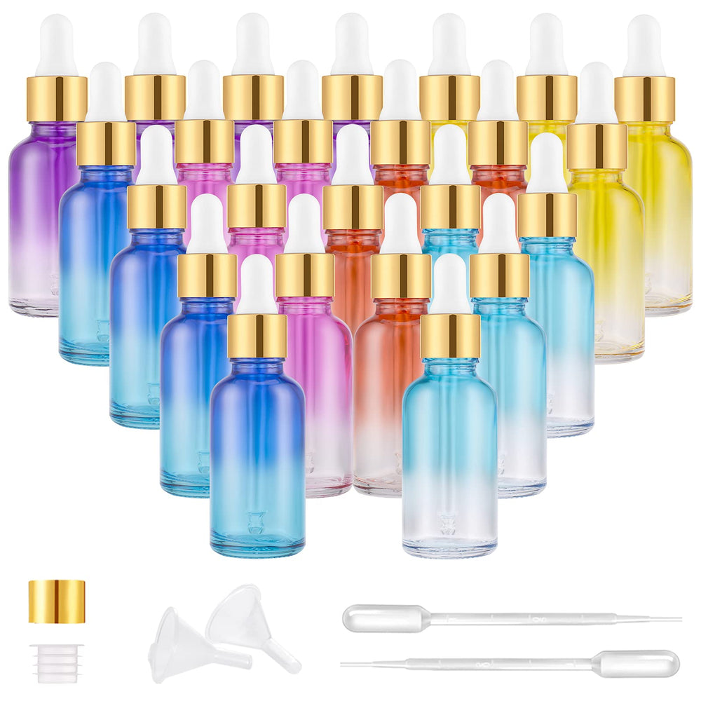 PrettyCare bouteilles gouttes en verre arc‑en‑ciel, parfaites pour stocker huiles essentielles.