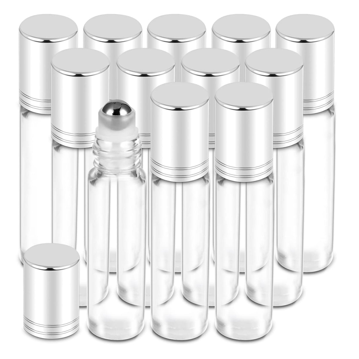 PrettyCare ensemble de 12 bouteilles roll-on 10 ml, parfait pour voyager et personnaliser vos huiles.