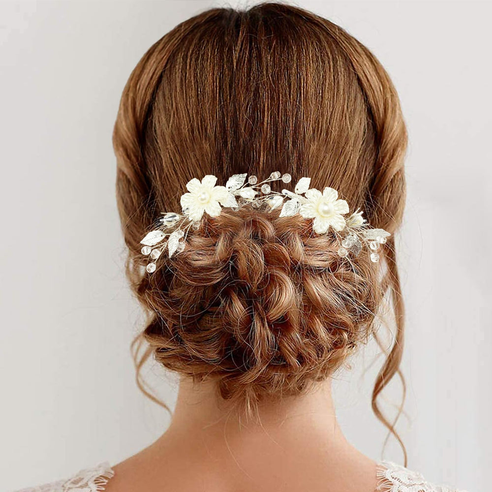 PrettyLife fleurs-perles ivoire broche-cheveux clair, pour une allure romantique et raffinée.
