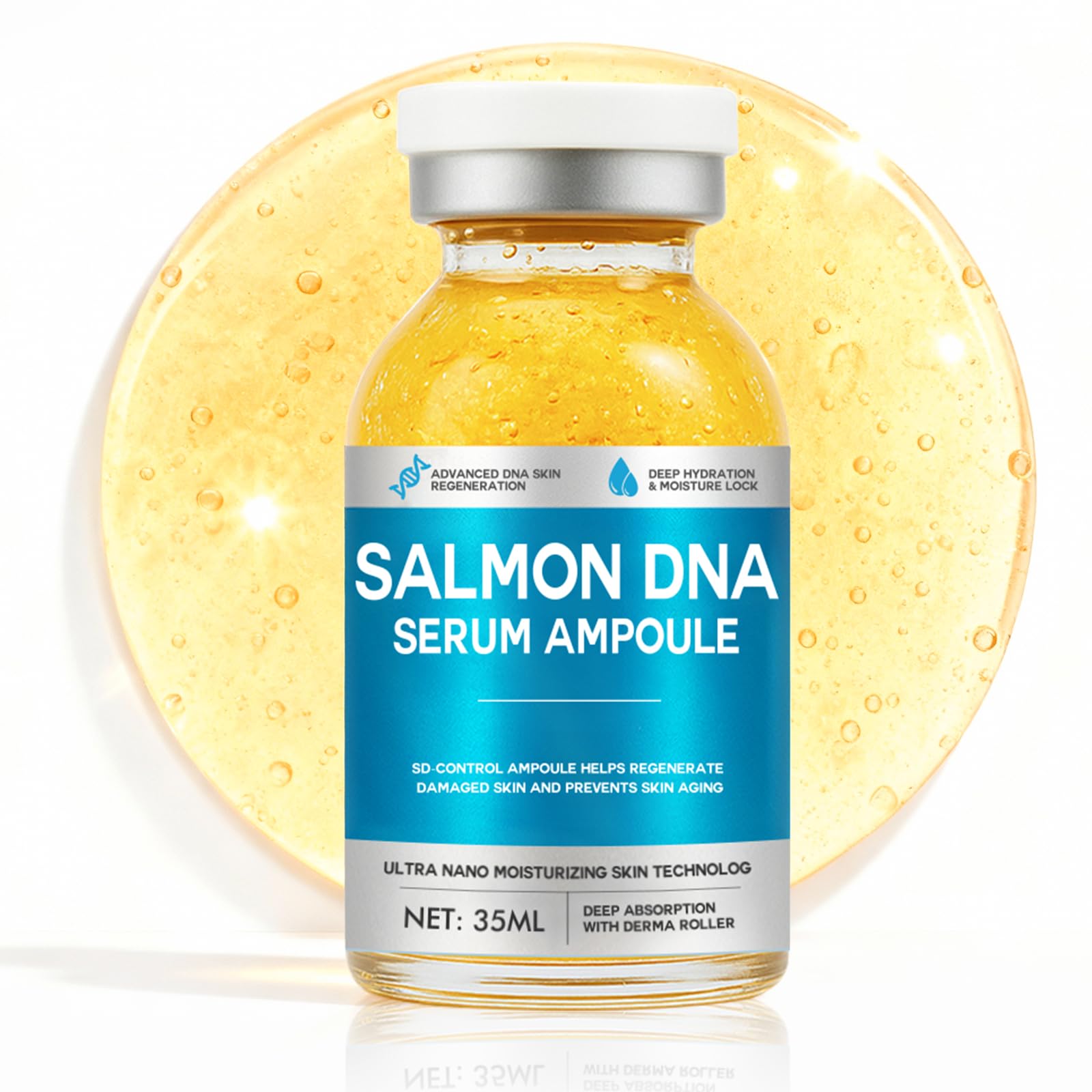 Prettypum Salmon DNA Ampoule, bouteille 35 ml, hydratation ciblée pour le teint.