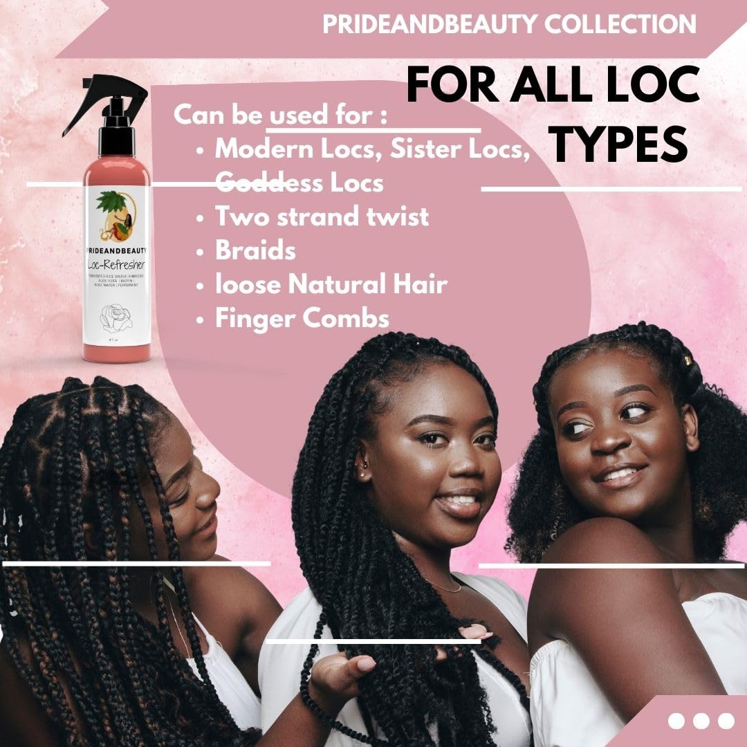 PRIDE AND BEAUTY Spray rafraîchissant pour locs, hydratation légère et agréable.