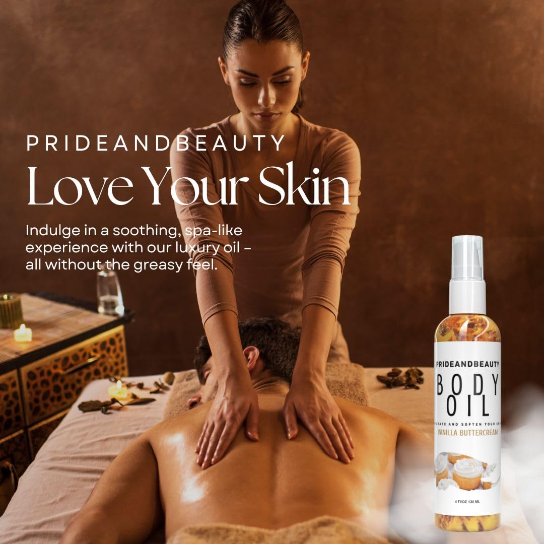 Routine PrideandBeauty: huile corps pour peau sèche et douce.