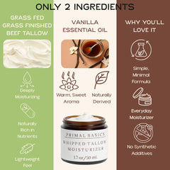 Primal Basics Crème tallow vanille en mousse — absorption rapide.