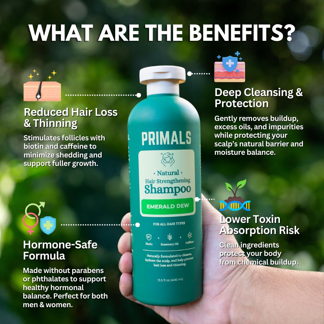 PRIMALS Shampoing Caféine — Ingrédients visibles pour densité capillaire potentielle
