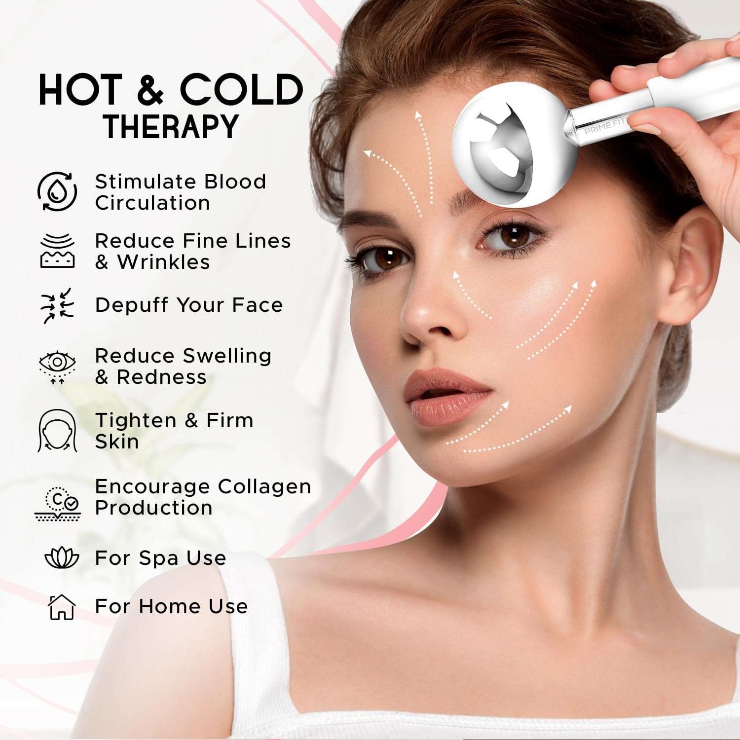 PRIME Fitness massageur visage cou yeux: massage ciblé pour réduire les poches et favoriser la détente.