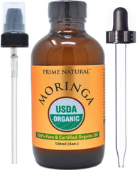 PRIME NATURAL Huile de Moringa – bouteille, hydratation naturelle pour peau et cheveux.