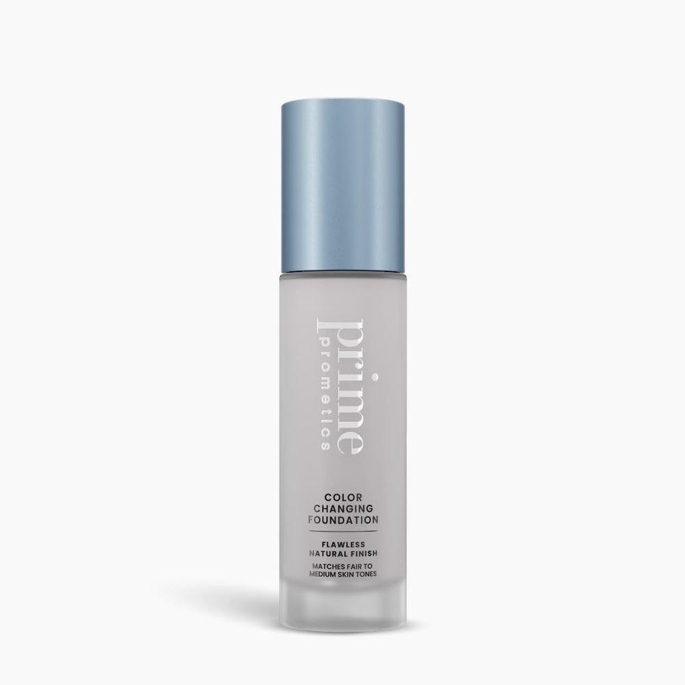 Prime Prometics – bouteille de fond de teint, application facile et couleur adaptable.