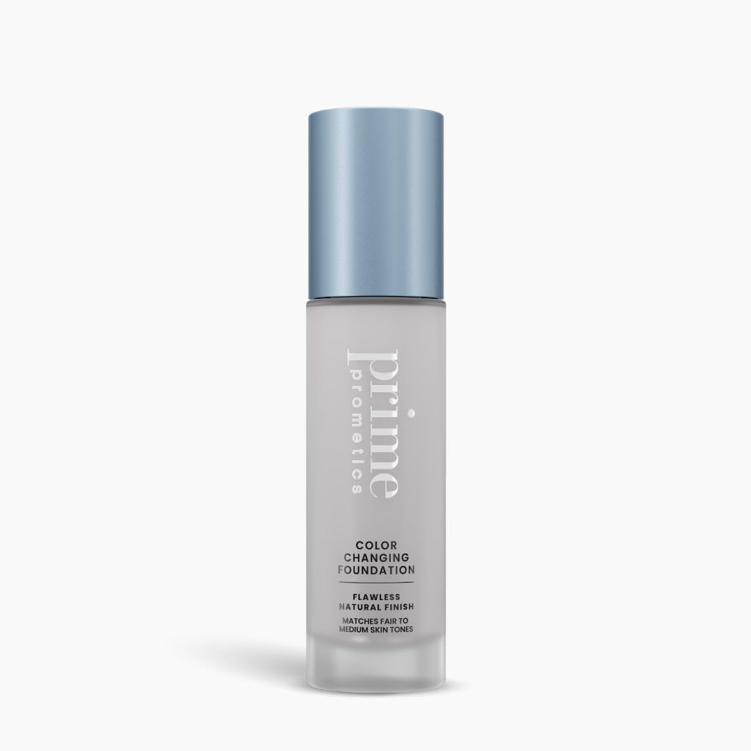 Prime Prometics – bouteille de fond de teint, application facile et couleur adaptable.