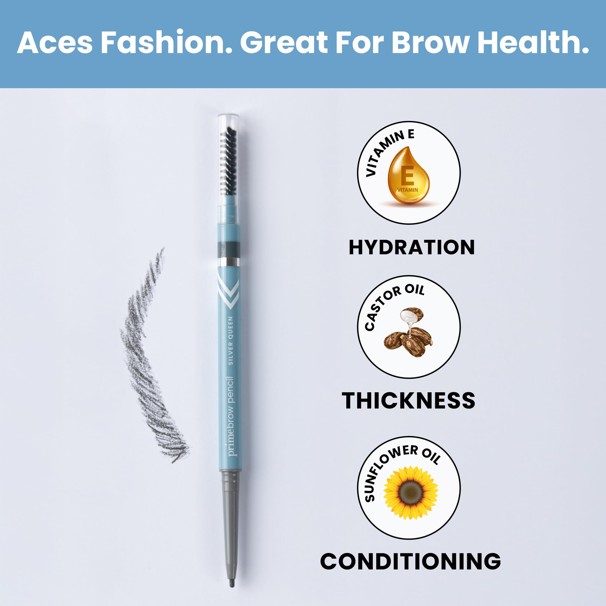 Prime Prometics PrimeBrow Pencil — application fluide pour des traits précis sans effort.