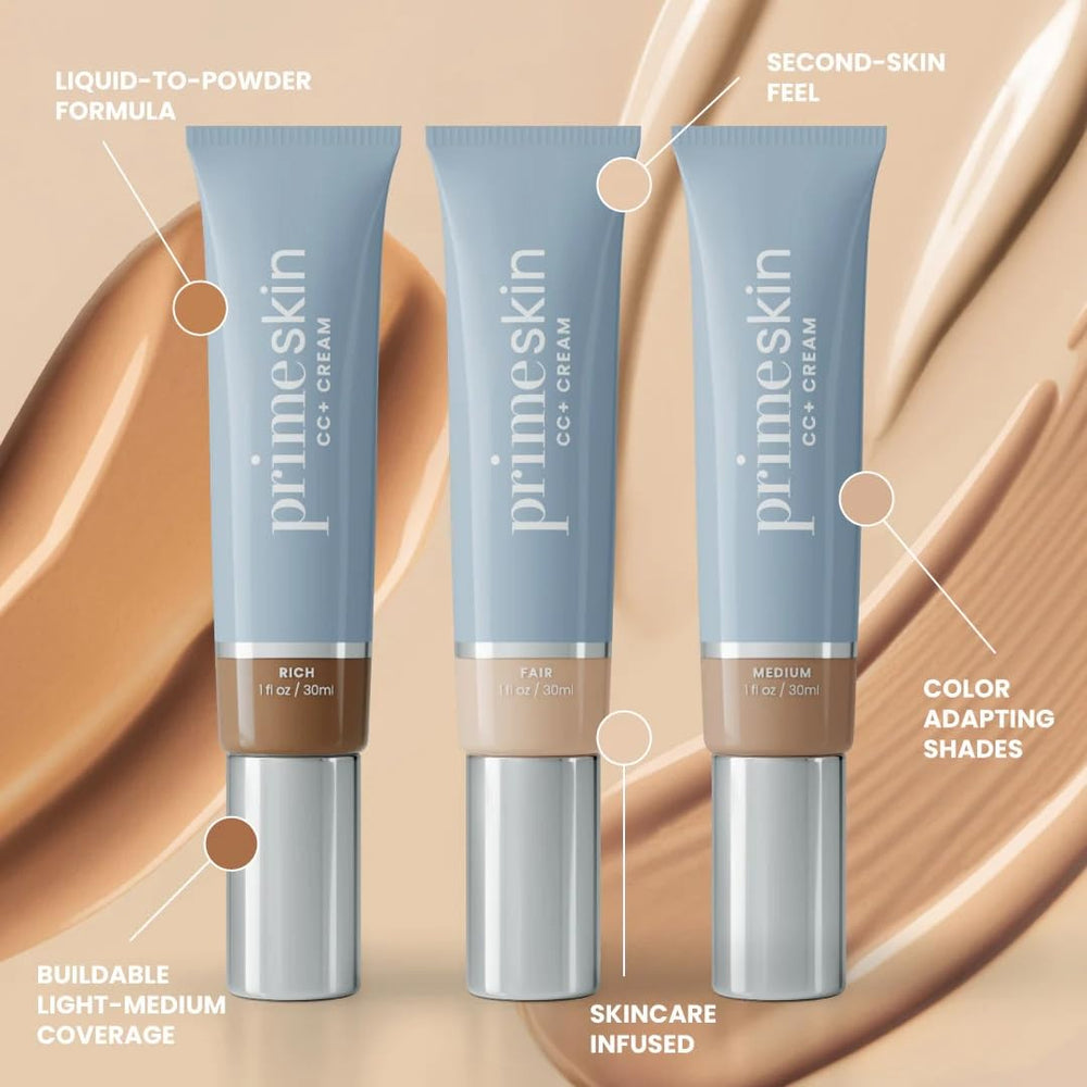 Prime Prometics PrimeSkin CC+ – Finition soyeuse, satinée et naturelle pour peaux sensibles.