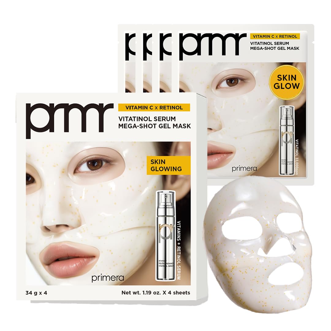 Primera PRMR Masque gel Vitatinol avec sérum intégré pour peau lumineuse.