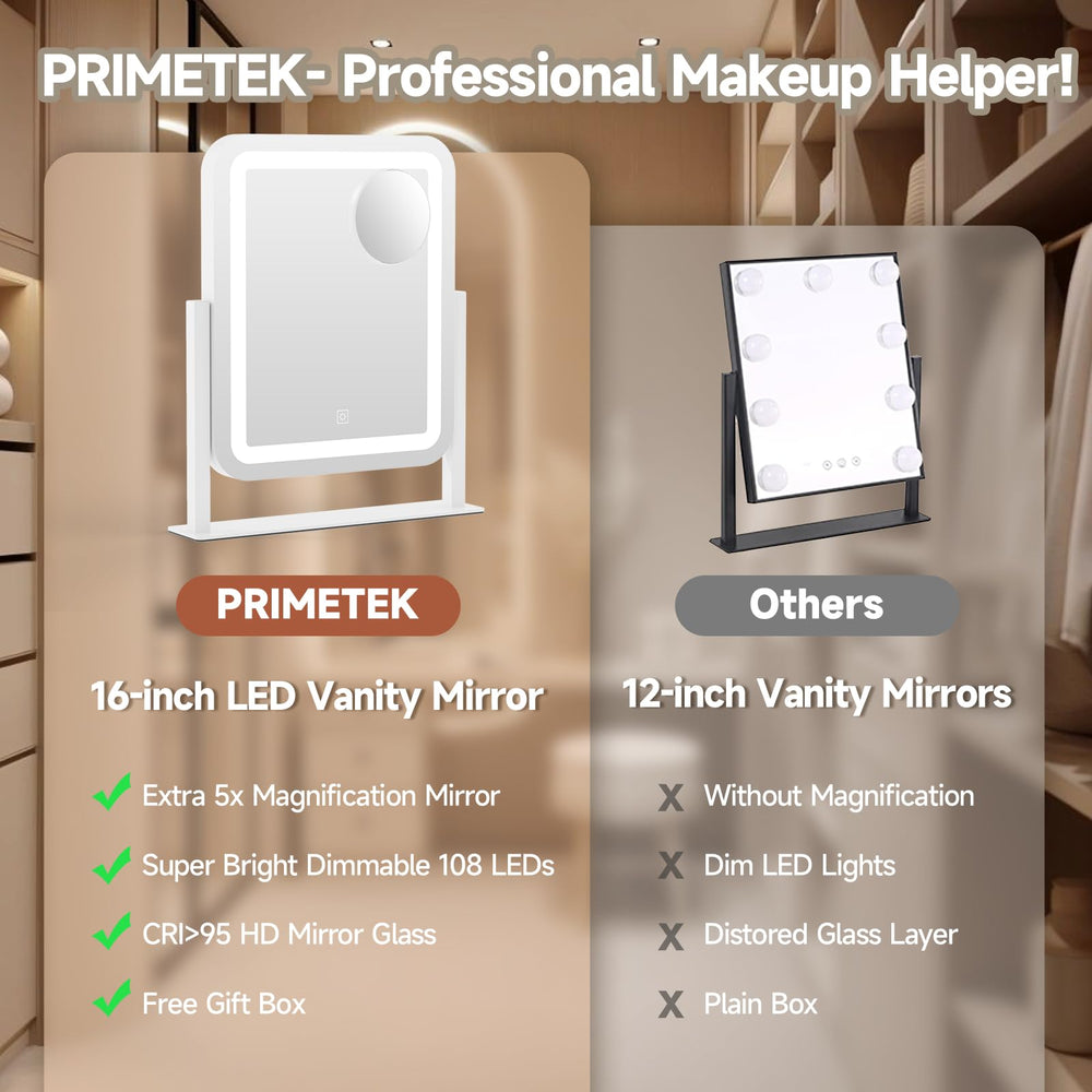 PRIMETEK Miroir Vanity format 16x14 pour table de toilette