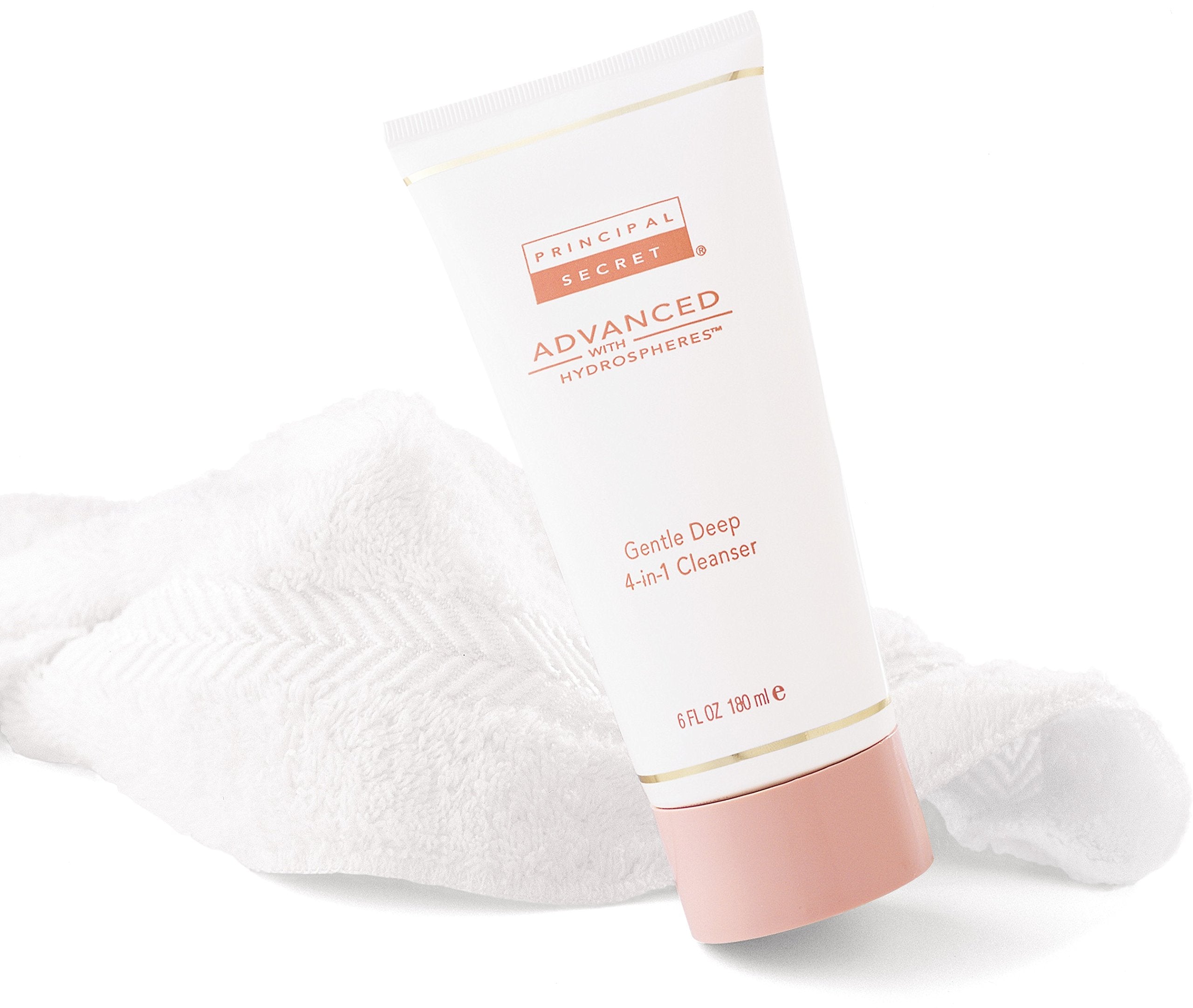 Principal Secret nettoyant 4-en-1 démaquille visage et yeux en douceur.