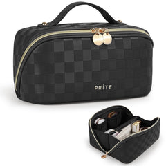 Prite Trousse Maquillage Voyage Plaid Noir, élégante et pratique pour le voyage.