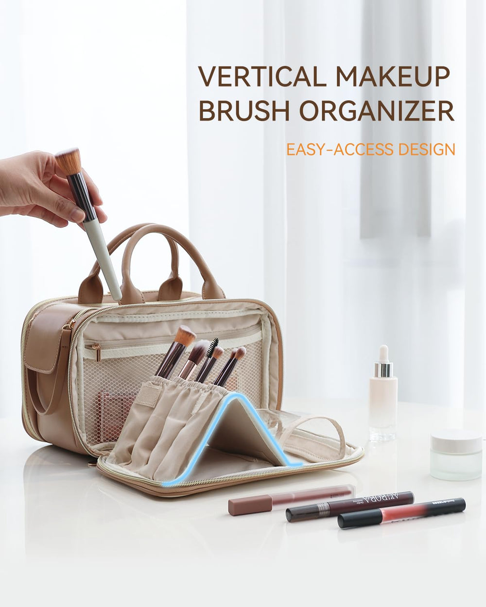 Prite Makeup Bag avec poignée et cuir durable pour voyager léger.