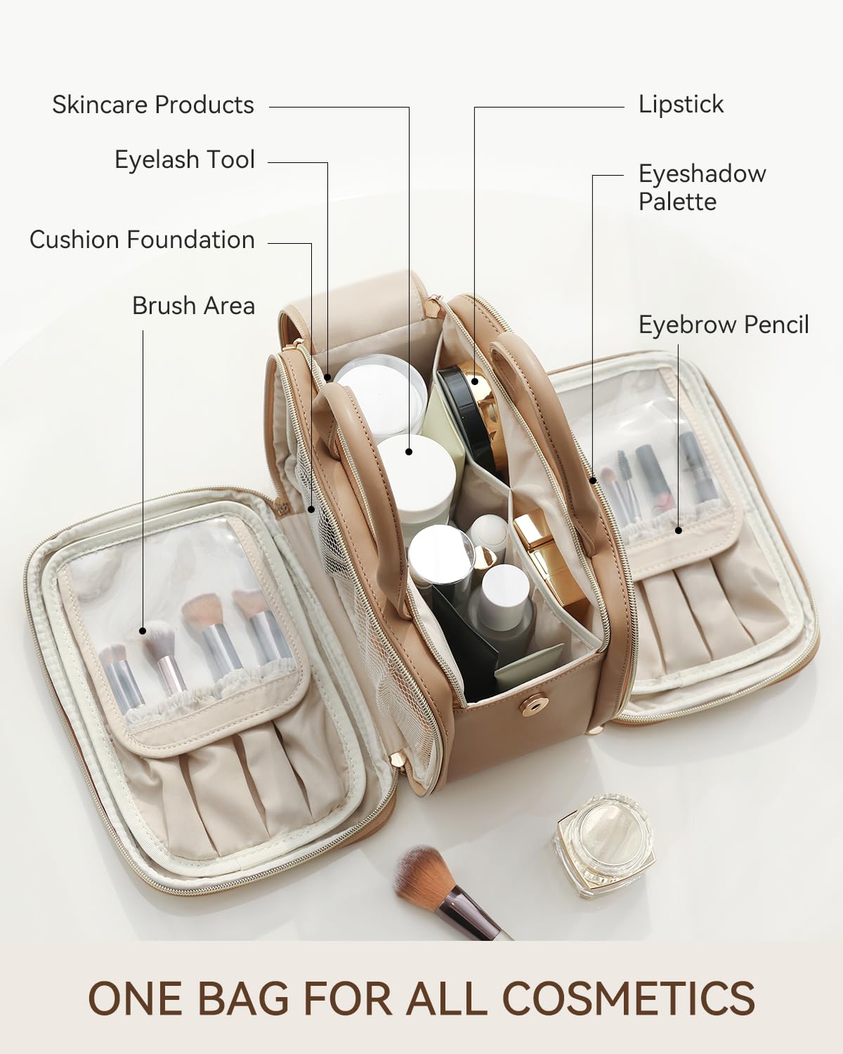 Prite Makeup Bag porte-brosse intégré garde vos brosses à portée de main.