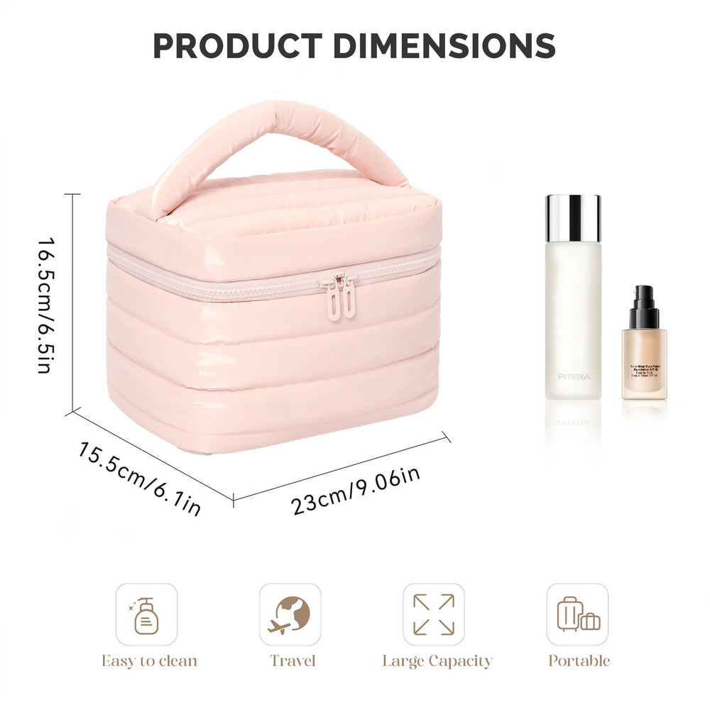 Prite Puffy sac maquillage voyage, compartiment inférieur spacieux pour grands produits.