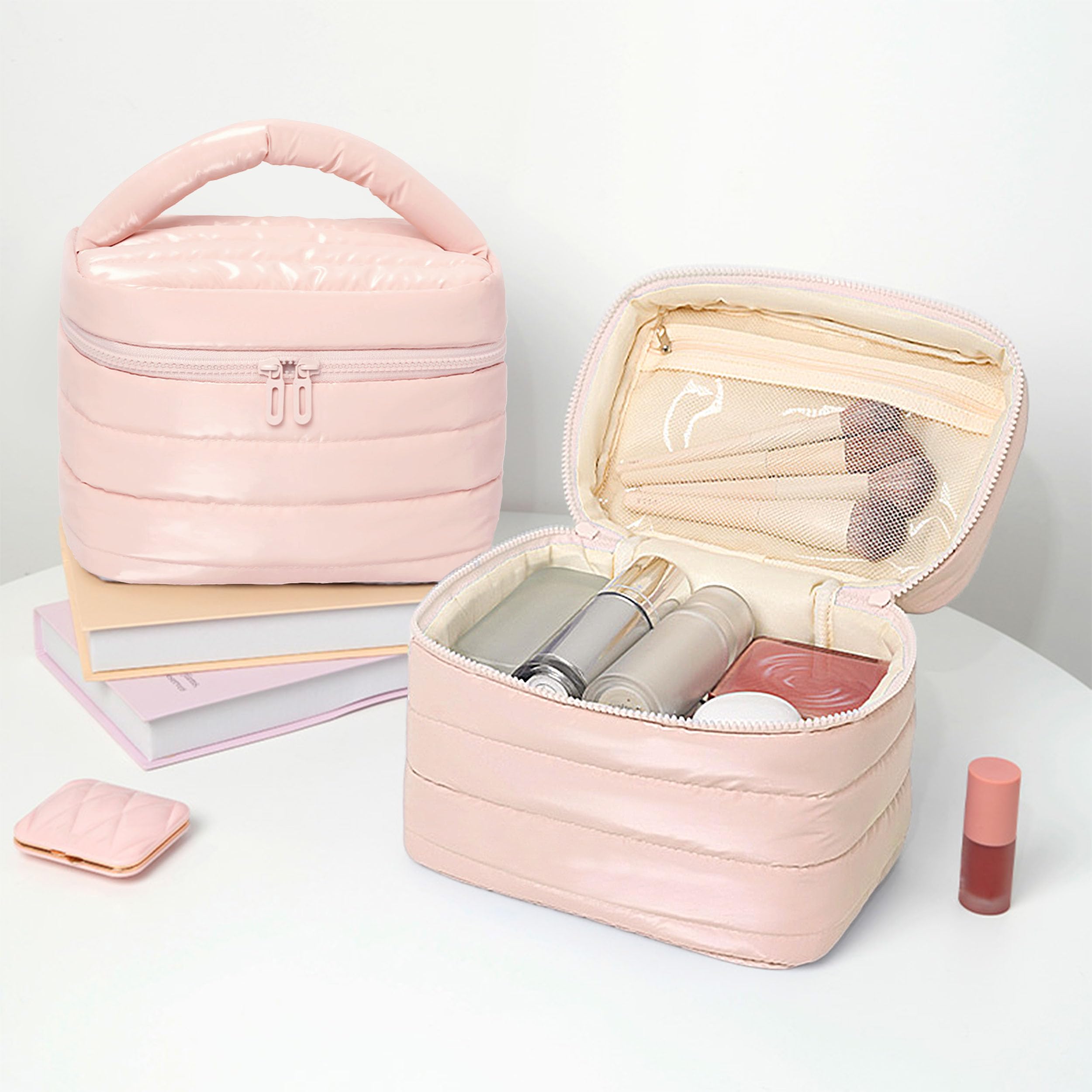 Prite Puffy sac maquillage voyage, compatibilité cabine et rangement facile.