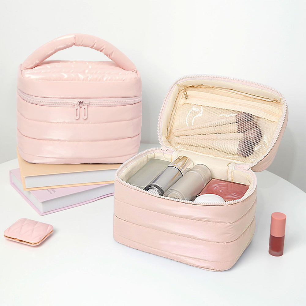 Prite Puffy sac maquillage voyage, compatibilité cabine et rangement facile.