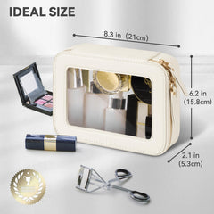 Prite sac beige zip dore: rangement elegant pour maquillage et soins lors des voyages.