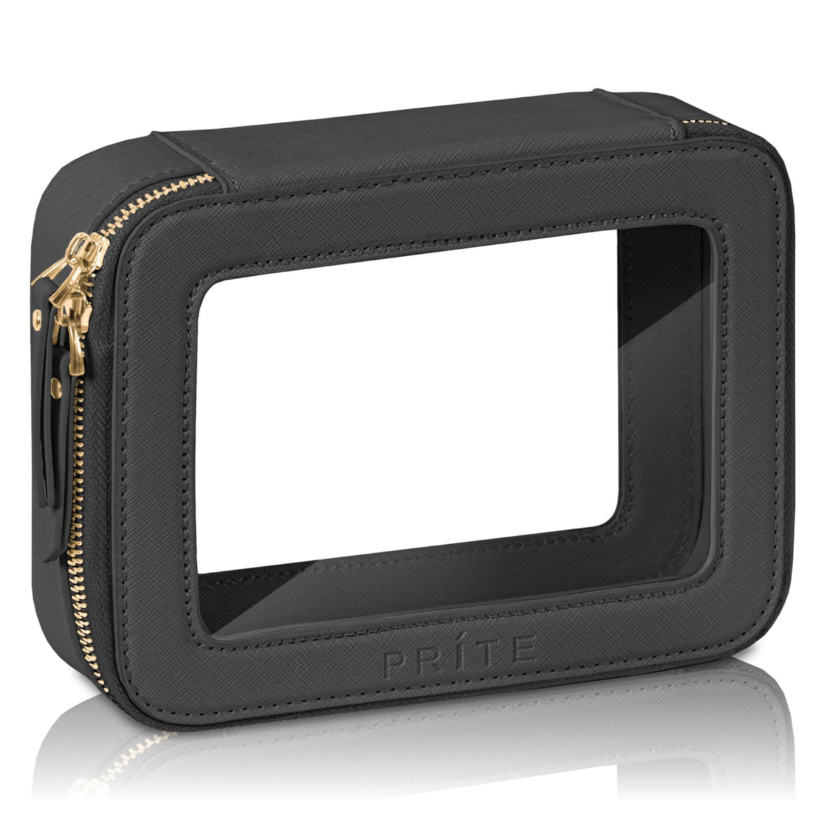 Prite sac cosmétique noir avec ouverture pratique et fermeture dorée