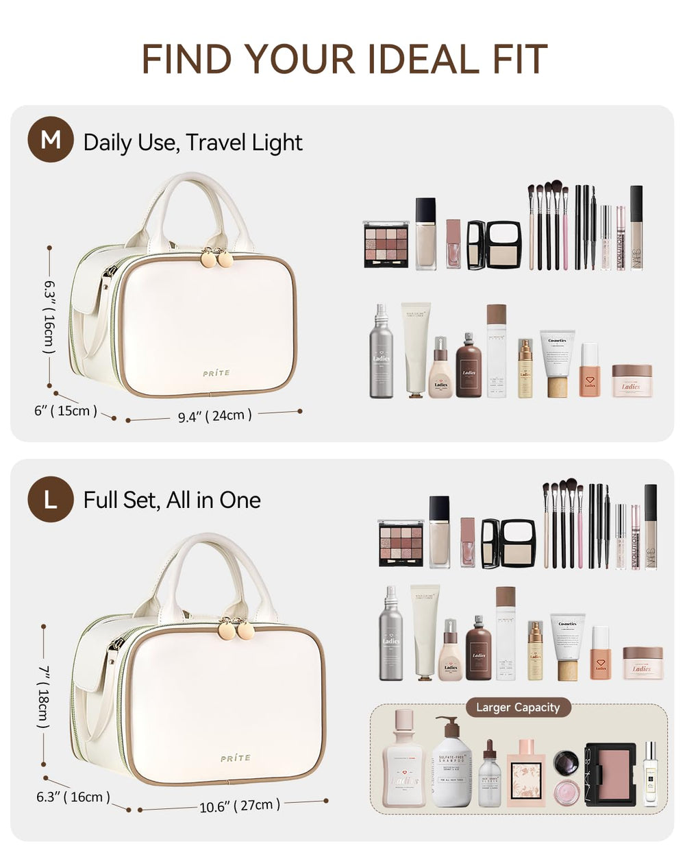 Sac Prite maquillage grande capacité pour tout le nécessaire.