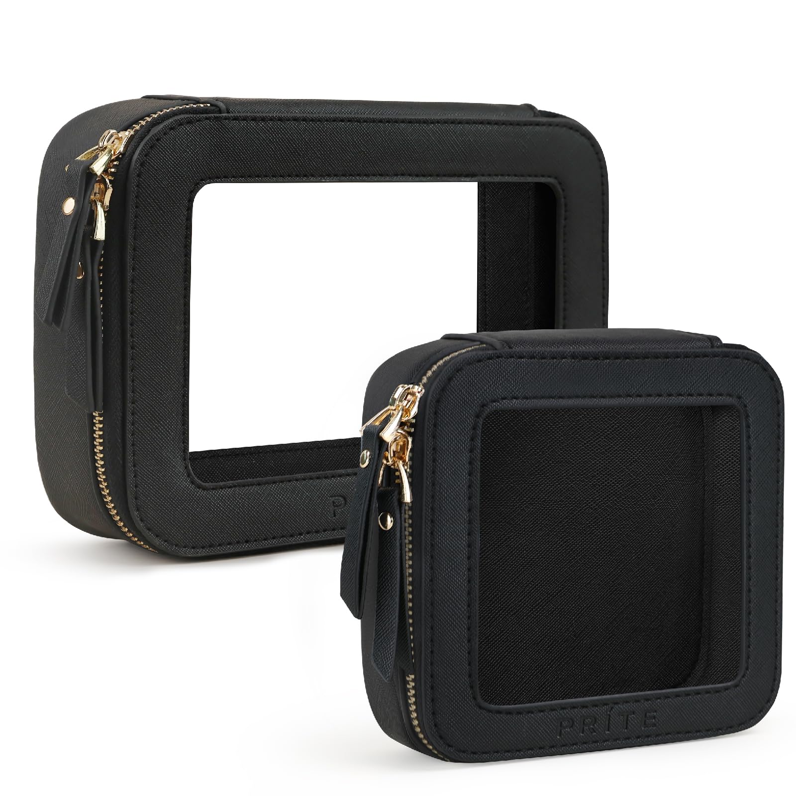Prite sac-maquillage translucide avec fermeture dorée, rangement clair et chic.