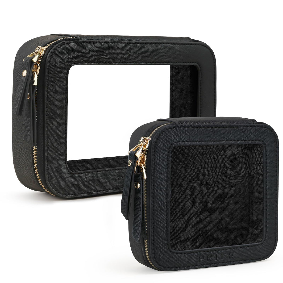 Prite sac-maquillage translucide avec fermeture dorée, rangement clair et chic.