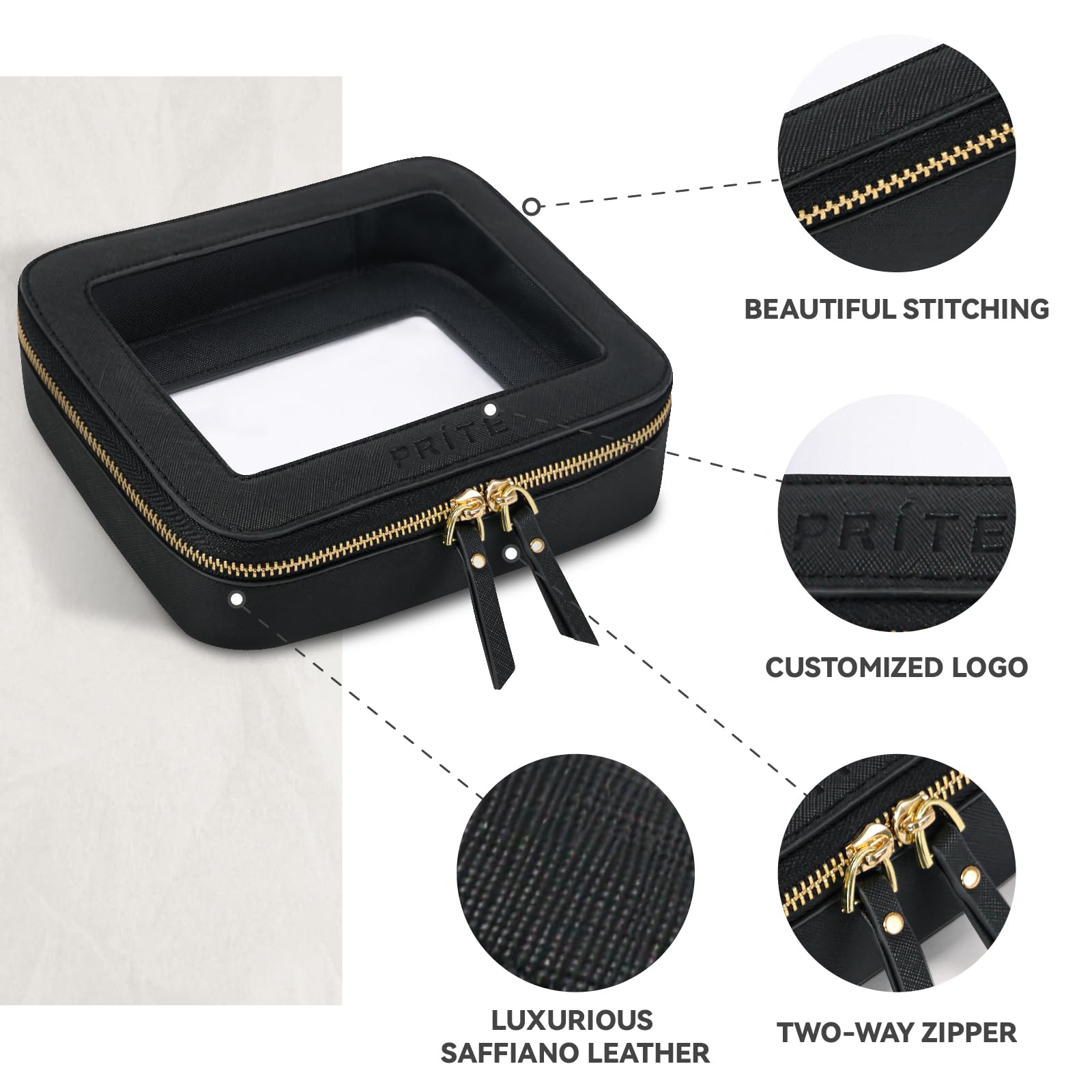 Prite sac maquillage vegan cuir luxe, design épuré.