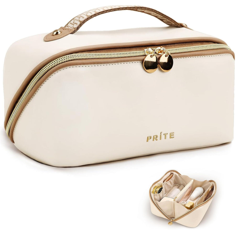 Prite sac maquillage voyage beige vue avant pour une organisation rapide