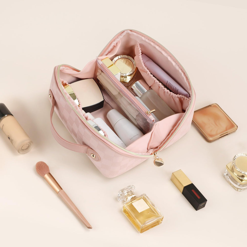Prite Trousse maquillage plaid rose - accessoire pratique pour trousse de toilette et voyage.