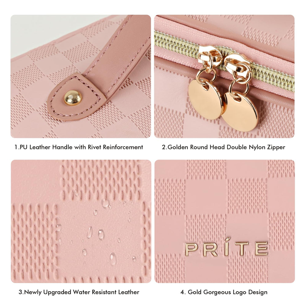 Prite Trousse maquillage plaid rose - extérieur imperméable et nettoyage rapide.