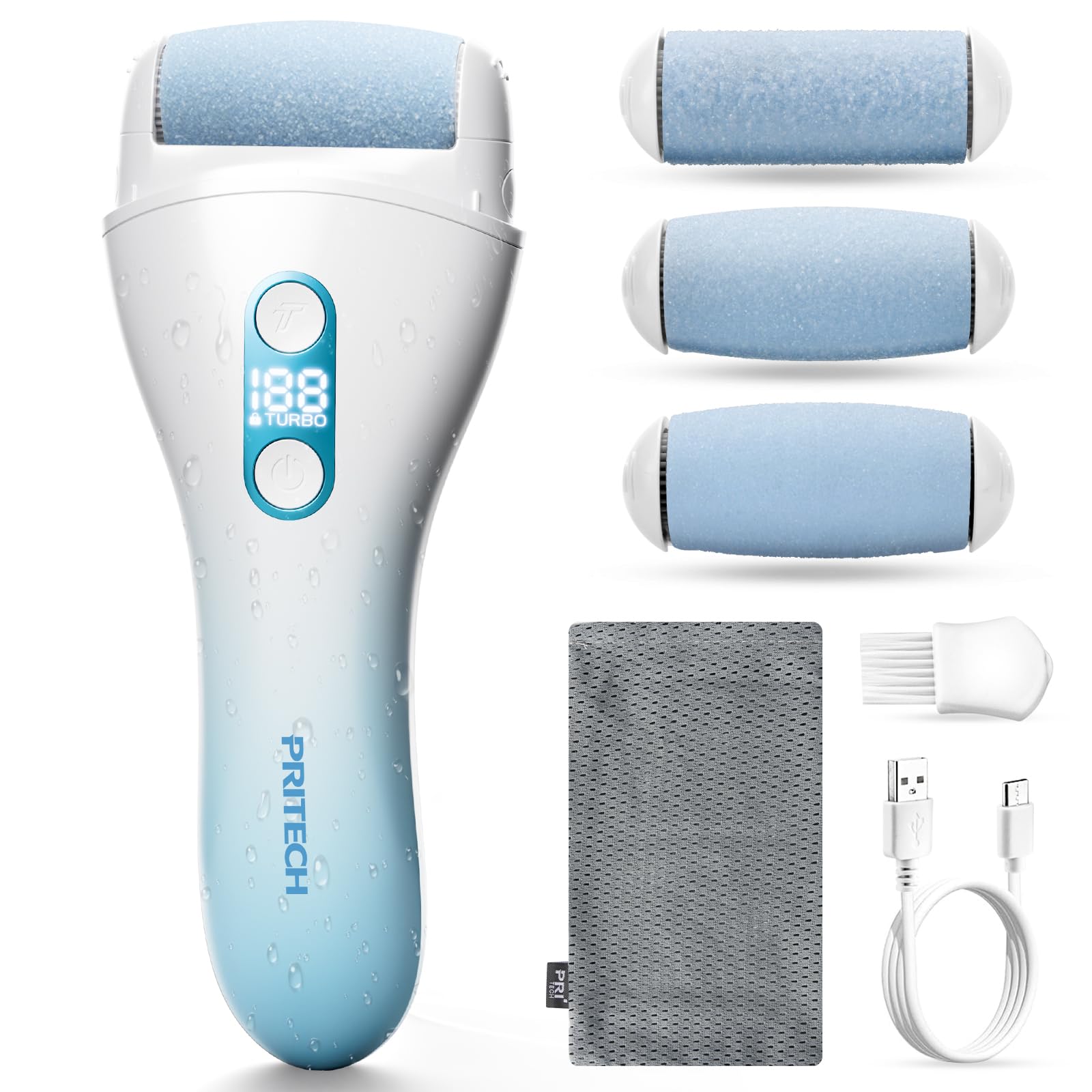 PRITECH éliminateur callosités pour pieds en action, élimination rapide à domicile.